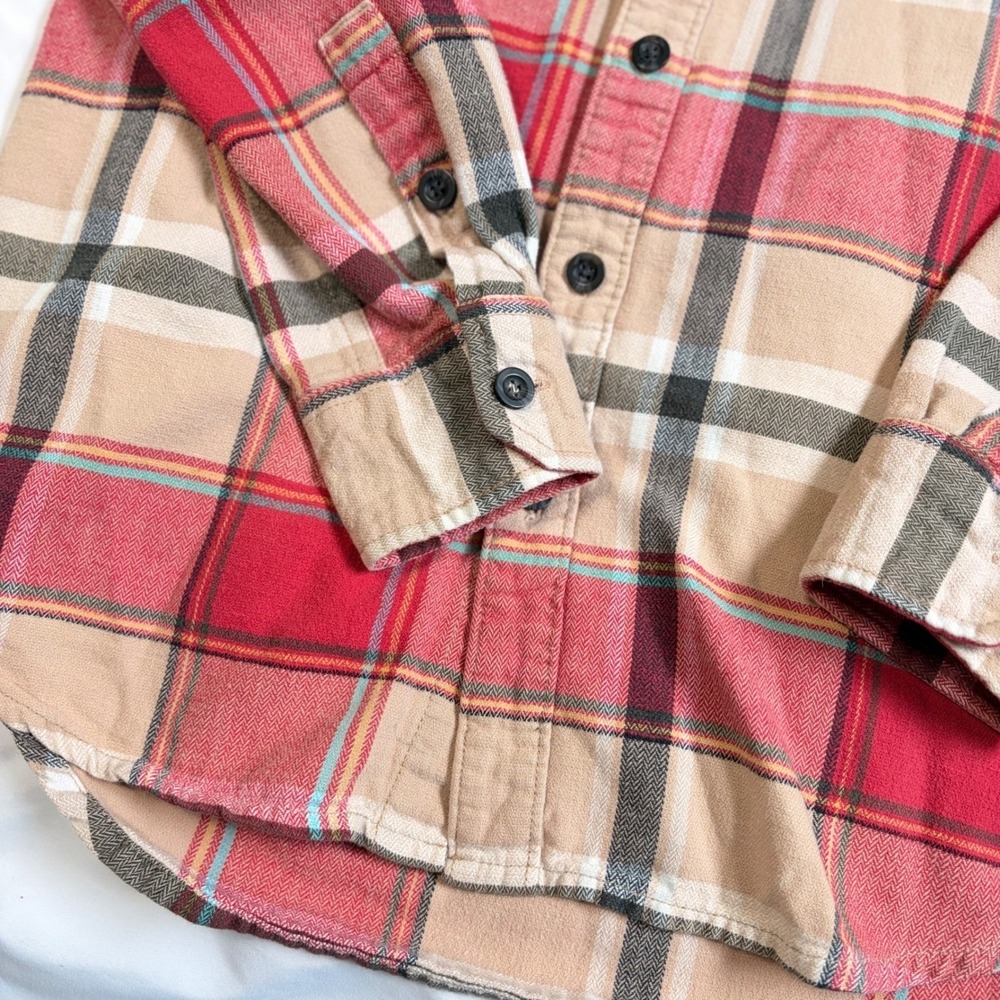 Kirra Mens Plaid Flannel Shirt Small Red Tan Vintage 90s Y2K Surf Board Skate